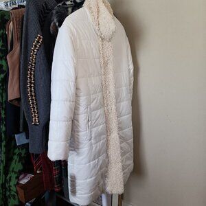 NWT DKNY New York Full Length Shearling-Lined Puffer Coat in Cream